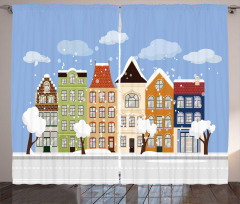 Winter Time Dutch Houses Curtain