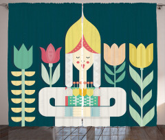 Dutch Girl and Flowers Curtain