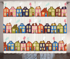 Funky Houses on Streets Curtain