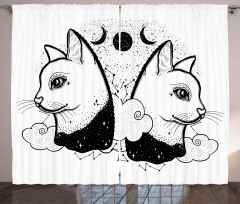 Cats with Moon Clouds Stars Curtain