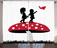 Little Girls on Toadstool Curtain