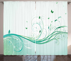 Curvy Lines Wave Flowers Curtain