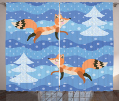 Winter Snowing Tree and Animal Curtain