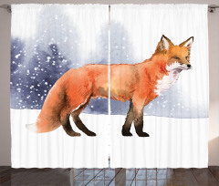 Side View Painting Snow Animal Curtain