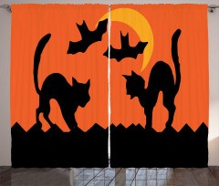 Crescent Cats and Bats Curtain