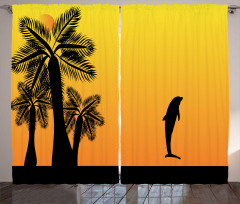 Ombre Sunset Palms Dolphin Curtain