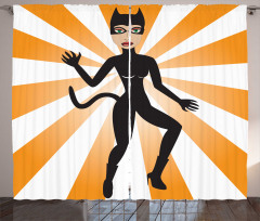 Cat Woman in Costume Rays Curtain