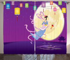 Chinese Woman Cartoon Curtain