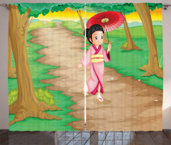 Cartoon Style Geisha Curtain