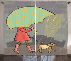 Lady Walking with Dog Curtain