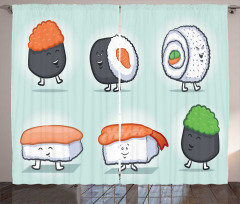 Funny Happy Sushi Characters Curtain