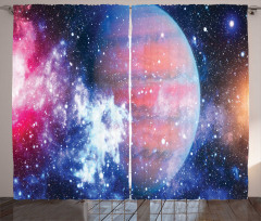 Vivid Nebula and Planet Art Curtain