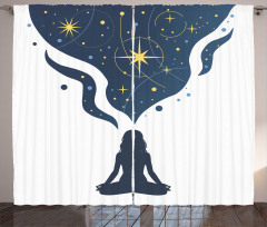 Woman Yoga with Starry Smoke Curtain