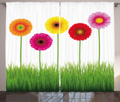 Vivid Flowers on Grass Curtain