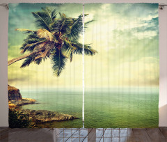 Palm Tree Rocky Shore Curtain