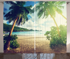 Palm Trees and Ocean Photo Curtain