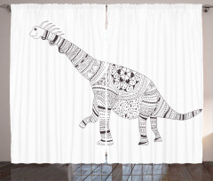 Monochrome Zentangle Dinosaur Curtain