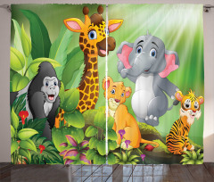 Cartoon Style Wild Animals Curtain