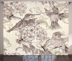 Old Birds and Flowers Curtain