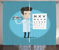 Doctor Holding Eyeglasses Curtain