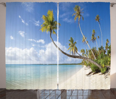 Tropical Beach and Palm Leaves Curtain