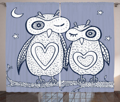 Night Bird Couple Doodle Curtain