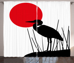 Heron Bird on Japanese Curtain