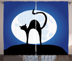 Black Cat Full Moon Sky Curtain