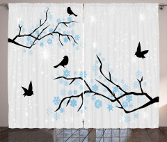 Winter Birds Stars Sky Curtain