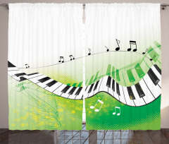 Piano Keys Green Curvy Curtain