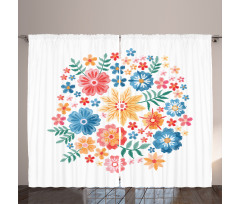 Colorful Folk Flowers Circle Curtain