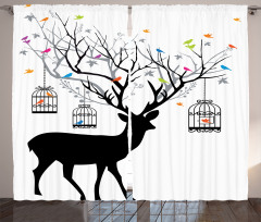 Deer Colorful Birds Curtain