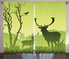 Deer Trees and Crow Bird Curtain