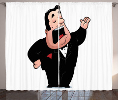 Cartoon Singer Man in Smokin Curtain