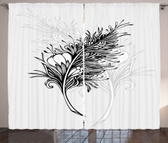 Doodle Style Plumage Boho Curtain