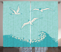 Seagulls Flying over Waves Curtain