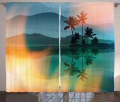 Sea and Palm Trees Art Curtain