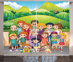 Cartoon Style Family Photo Curtain