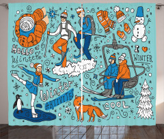 People Winter Activities Curtain