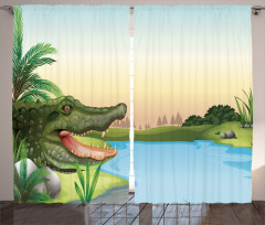 Palms Crocodiles Humor Curtain