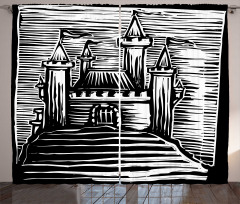 Woodcut Medieval Fortress Curtain