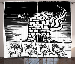 Woodcut Style Viking Tower Curtain