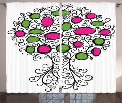 Pink Green Spring Tree Curtain