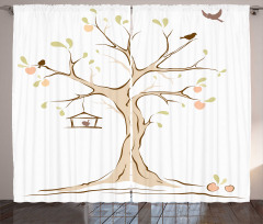 Apple Flying Birds Art Curtain