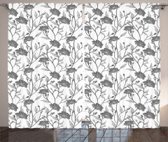 Blooming Flowers Buds Art Curtain