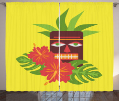 Tiki Mask and Exotic Hibiscus Curtain