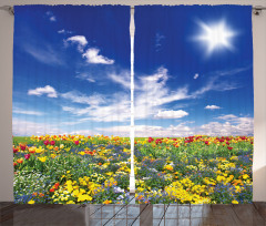 Flowers Cloudy Sky Curtain