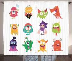 Funny Monsters Cartoon Art Curtain