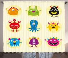 Colorful Monsters Funny Faces Curtain