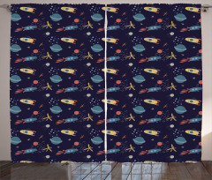 Stars Rockets and Planets Curtain